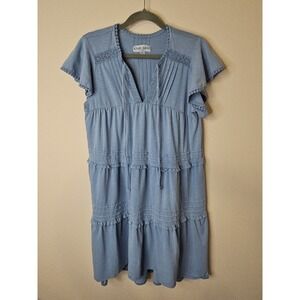 Knox Rose Dress Medium Blue Babydoll Boho Tiered Tassels Crochet Lace Cottage